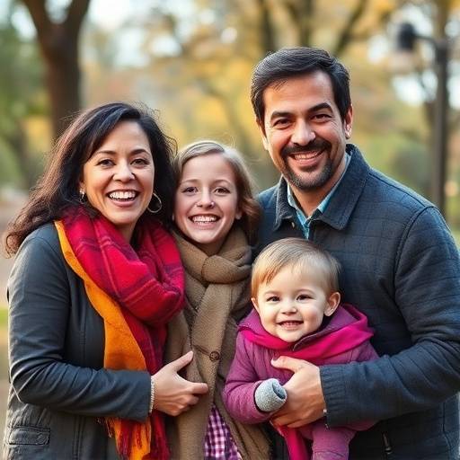 A happy family posing for a portrait in Lincoln Park, Chicago