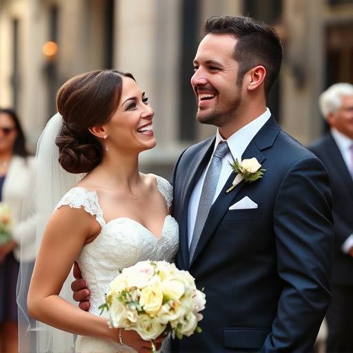 Candid photo of a bride and groom laughing during their Chicago wedding
