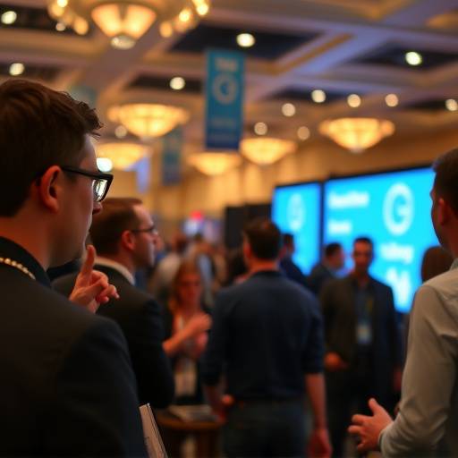 Photo of attendees networking at a tech conference in Chicago.